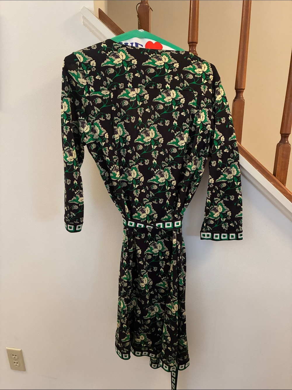 Diane Von Furstenberg Black Floral Wrap Dress with Green and Cream Accents - Picture 3 of 4